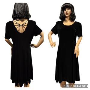 Vintage Another Thyme Black Velvet Jeweled Keyhole fit flare Dress size large